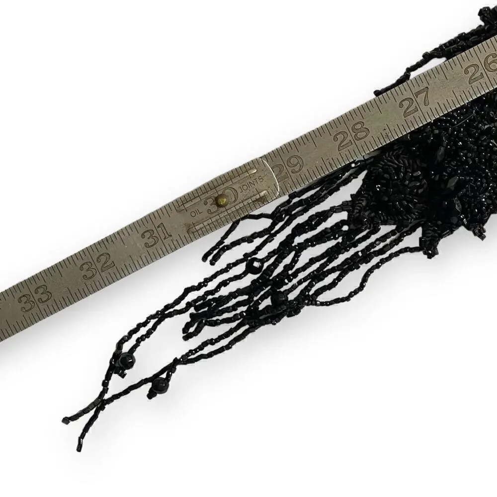 Giant Antique Victorian Jet Mourning Appliqué 33”x 5” Fringe Skirt Delineator